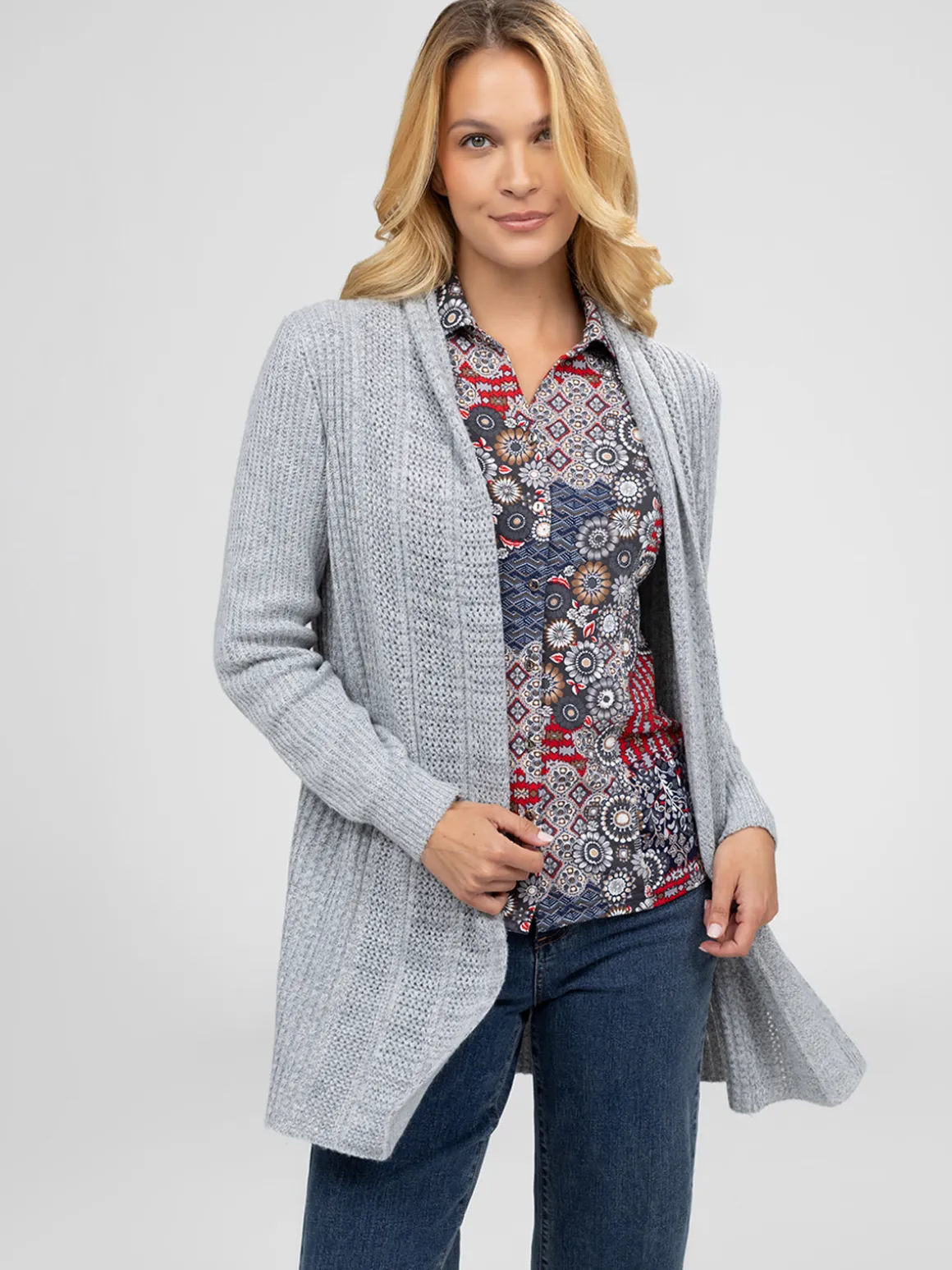 Cardigan en tricot ouvert à manches longues