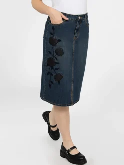 Jupe midi droite en denim