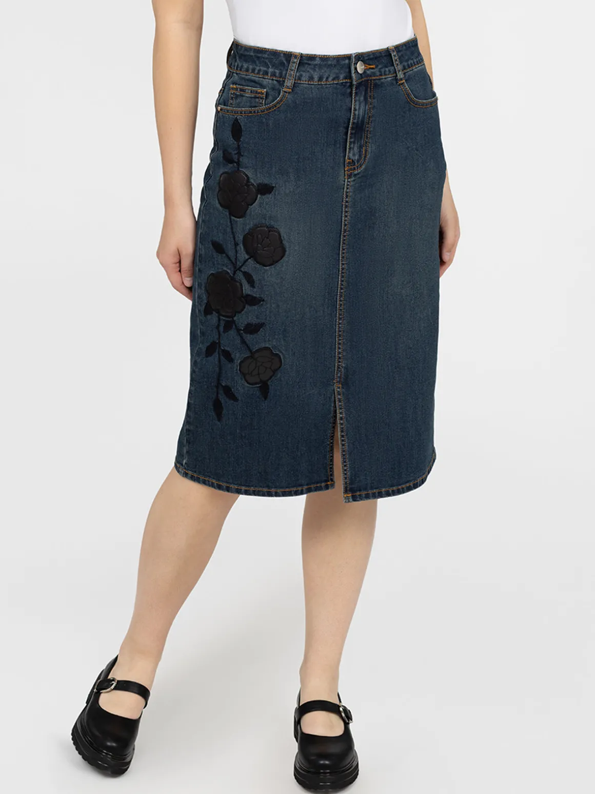 Jupe midi droite en denim